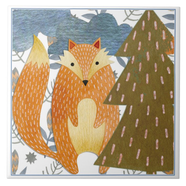 Folk Art Fox Christmas Tile (Front)