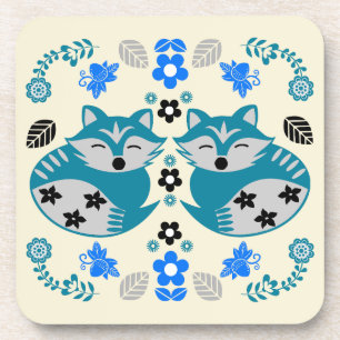 Folk Art Fox Print Decor Coaster