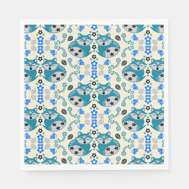 Folk Art Fox Print Decor Napkin (Front)