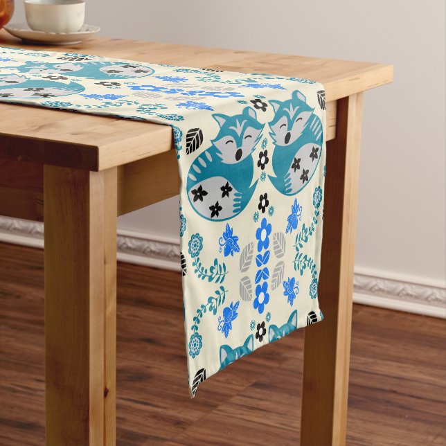 Folk Art Fox Print Decor. Short Table Runner (In Situ)