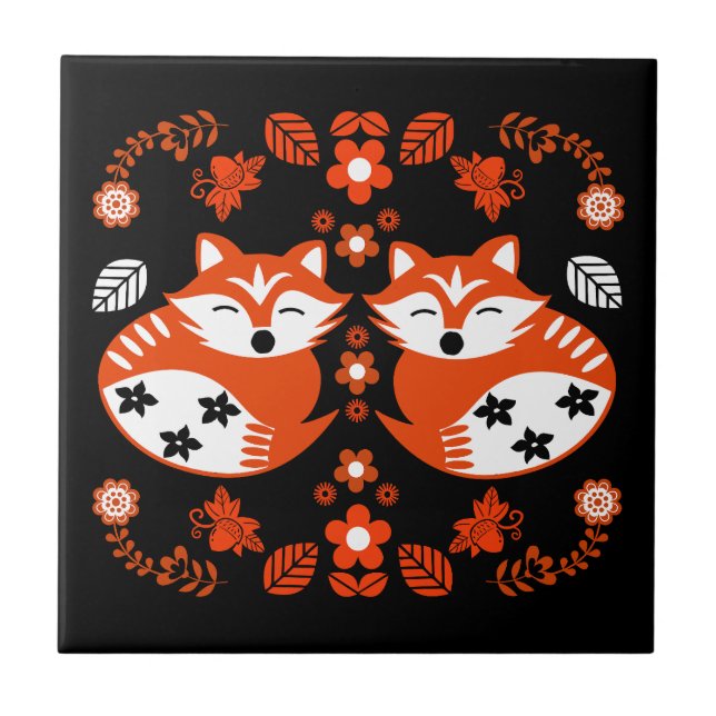 Folk Art Fox Print Decor Tile (Front)