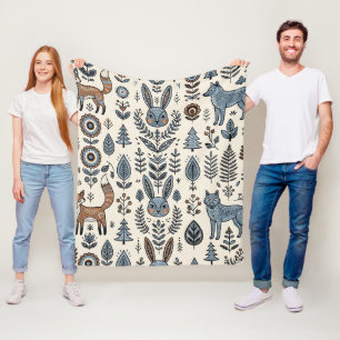 Folk Art Fox Rabbit Wolf Forest Blanket