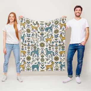 Folk Art Fox & Wolf Nordic Forest Blanket