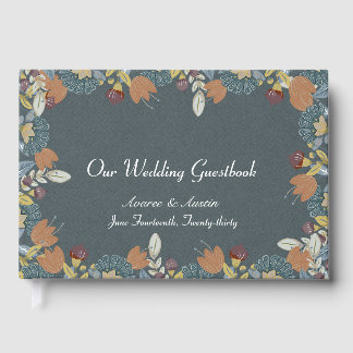 Folk Art Frame in Blue Brown Tan Guest Book