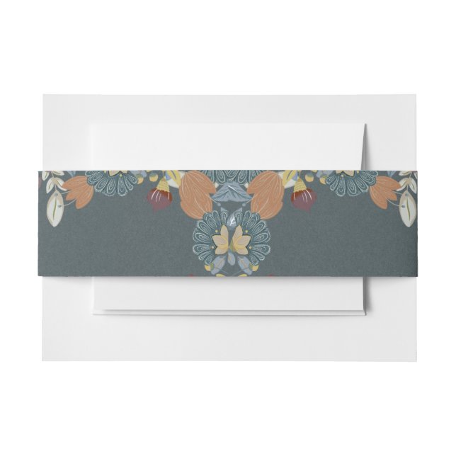 Folk Art Frame in Blue Brown Tan Invitation Belly Band (Front Example)