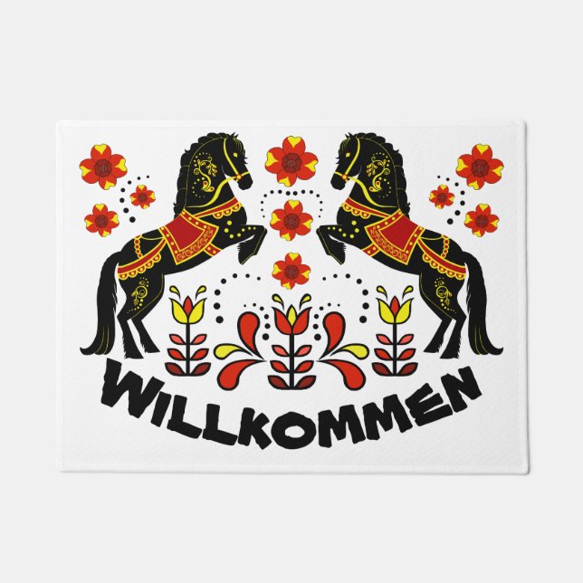 Folk art Friesian/Frisian Welcome/Willkommen red Doormat (Front)