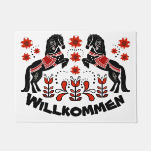 Folk art Friesian/Frisian Welcome/Willkommen red Doormat