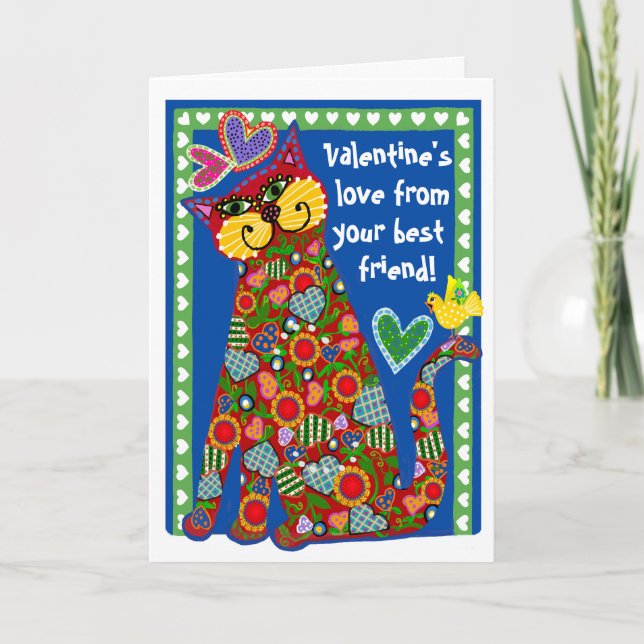Folk Art from the Cat Folded Valentine Card (Front)