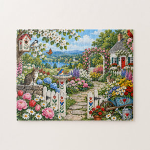 Folk Art Garden Cottage Landscape Jigsaw Puzzle