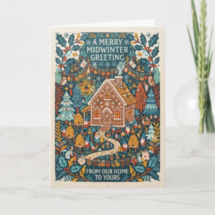 Folk Art Gingerbread Cottage Christmas Card