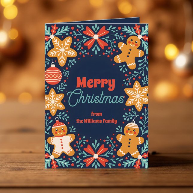 Folk Art Gingerbread & Snowflake Christmas Holiday Card (Creator Uploaded)