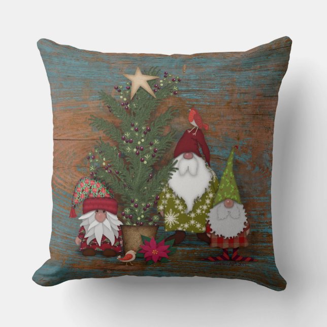 Folk Art Gnomes and Christmas Tree | Cherie's Art Cushion (Front)