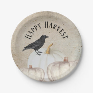 Folk Art Happy Harvest White Pumpkin Paper Plate