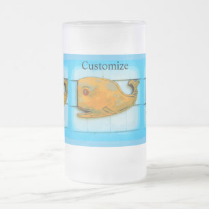 folk art happy whale frosted glass beer mug