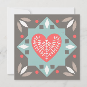 Folk Art Heart Custom Message Valentine's Day Flat Holiday Card