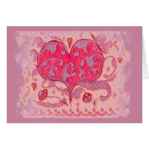 Folk Art Heart with leaves and flowers
