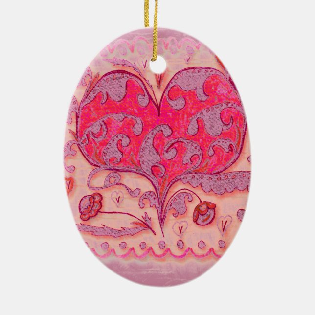 Folk Art Heart with leaves and flowers Ceramic Tree Decoration (Back)