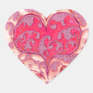 Folk Art Heart with leaves and flowers Heart Sticker