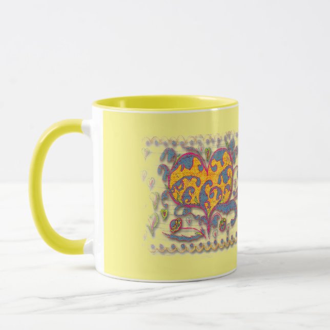 Folk Art Heart with leaves and flowers Mug (Left)