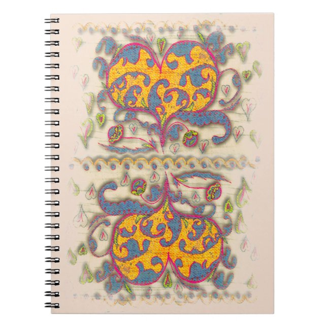 Folk Art Heart with leaves and flowers Notebook (Front)