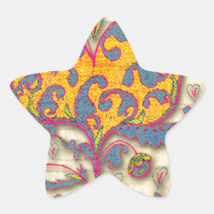 Folk Art Heart with leaves and flowers Star Sticker