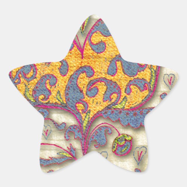 Folk Art Heart with leaves and flowers Star Sticker (Front)