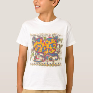 Folk Art Heart with leaves and flowers T-Shirt