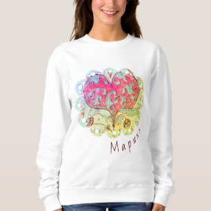 Folk Art Heart with leaves, flowers & name Sweatshirt
