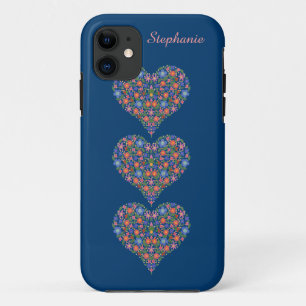 Folk Art Hearts, Deep Blue iPhone 5 Case-Mate Case