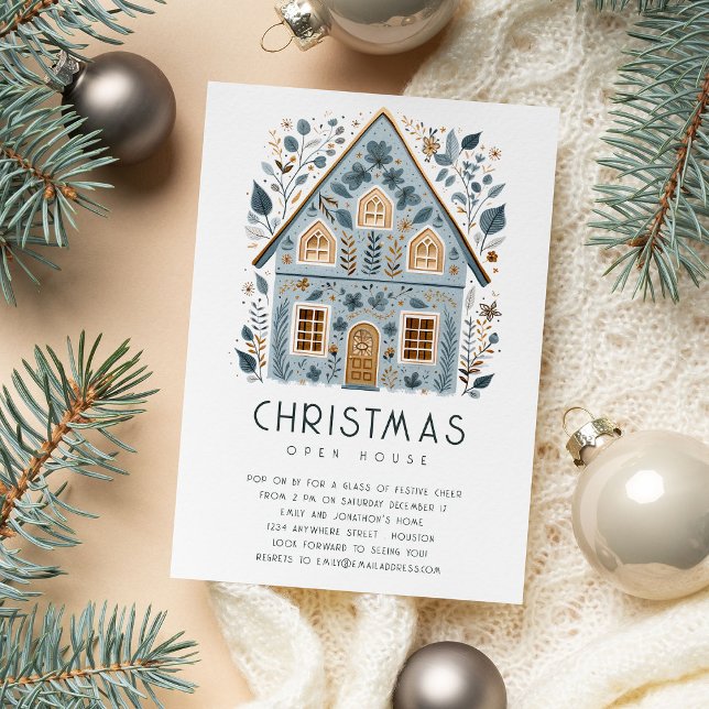 Folk Art Home Christmas Open House Invitation (Available digitally and printed)