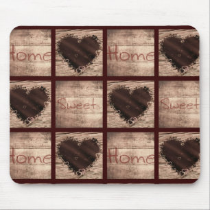 Folk Art Home Sweet Home Collage Hearts Mouse Mat