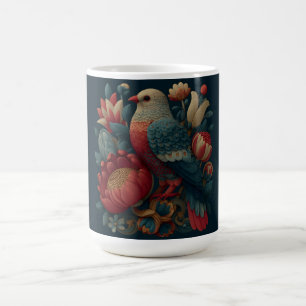 Folk Art Illustration of a Bird Among Vibrant Flow Coffee Mug