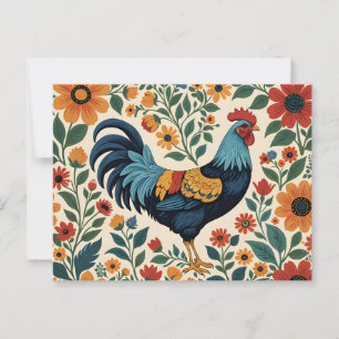 Folk Art Indigo Rooster Postcard