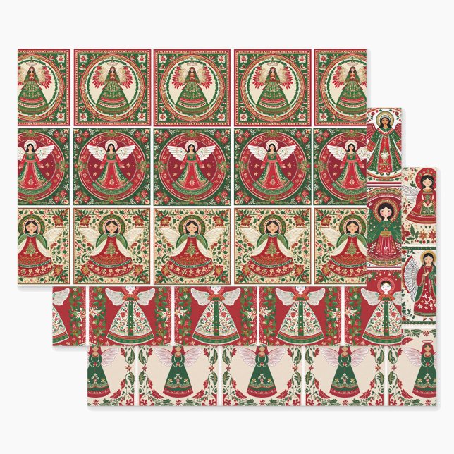 Folk Art Inspired Angels at Christmas 3 Wrapping Paper Sheet (Creator Uploaded)
