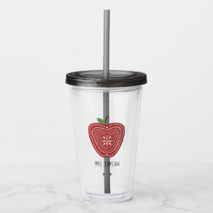 Folk Art Inspired Apple Personalised Teacher Acrylic Tumbler