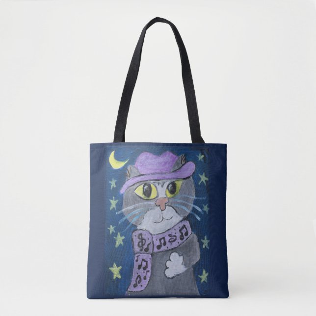 Folk Art Jazz cat Tote Bag (Front)