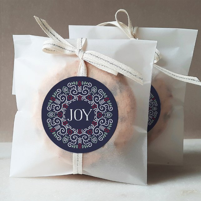 Folk Art Joy Holiday Classic Round Sticker (Creator Uploaded)