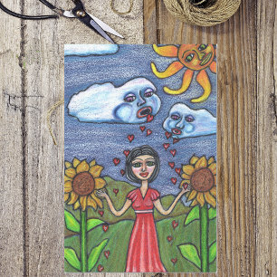 Folk Art Lady Clouds Sunflowers Sun Hearts Tissue Paper