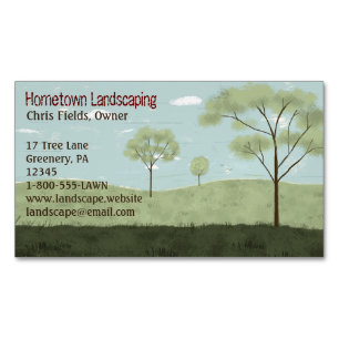 Folk Art Landscape   Country Fields and Trees Magnetic Business Card