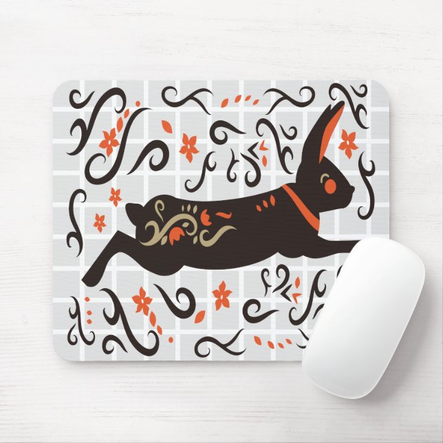 Folk Art Leaping Rabbit Grid Mouse Pad (With Mouse)