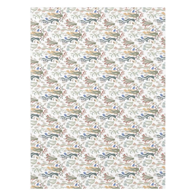 Folk Art Meadow & Blue Bird in Earth Tones Tablecloth (Front)