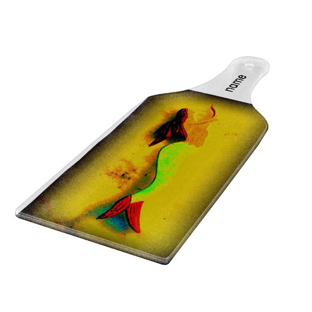 folk art mermaid cutting board (Corner)