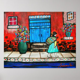 FOLK ART MEXICAN DOOR PAINTING POSTER