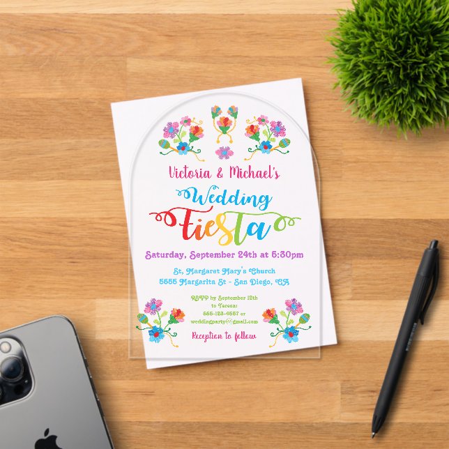Folk Art Mexican Fiesta Acrylic Wedding Invitation (Insitu (Invitation Card))