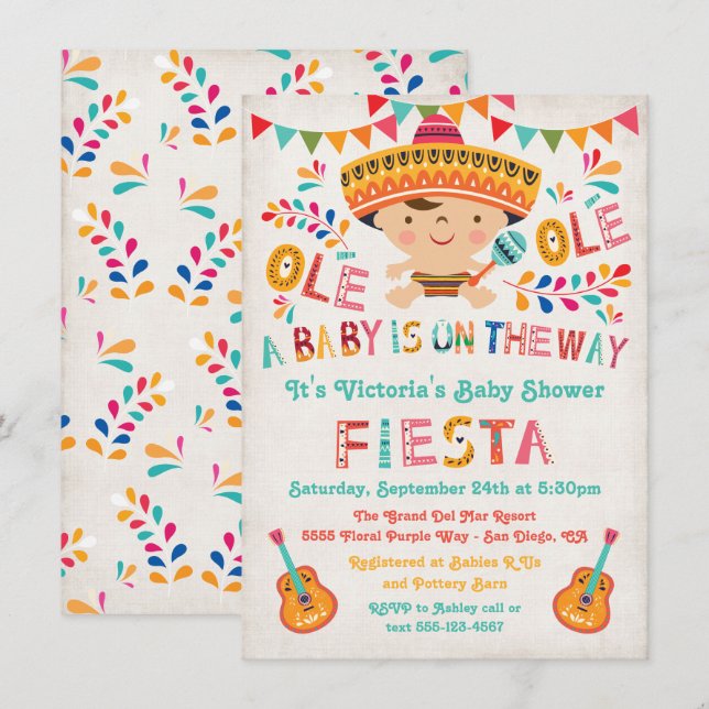Folk Art Mexican Fiesta Baby Shower Invitation (Front/Back)