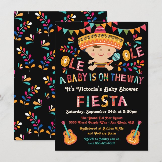 Folk Art Mexican Fiesta Baby Shower Invitation (Front/Back)