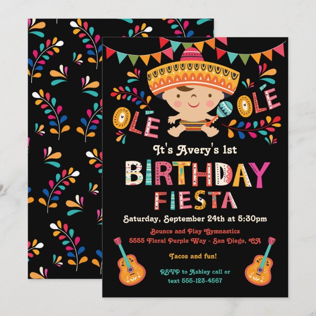 Folk Art Mexican Fiesta Birthday Party Invitation (Front/Back)