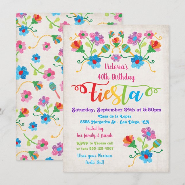 Folk Art Mexican Fiesta Birthday Party Invitation (Front/Back)