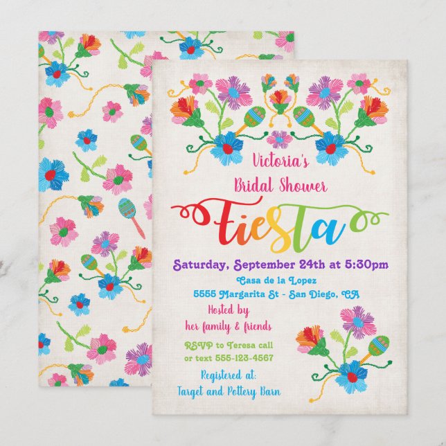 Folk Art Mexican Fiesta Bridal Shower Invitation (Front/Back)
