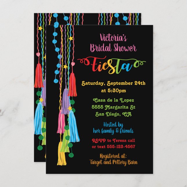 Folk Art Mexican Fiesta Bridal Shower Invitation (Front/Back)